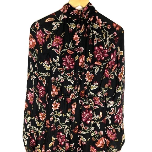 A.L.C. Nadia Silk Dress Floral Print Long Sleeve High Neck Black Size 8 - Picture 6 of 10